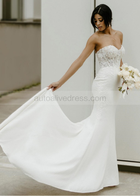 Strapless Sweetheart Neck White Satin Lace Classic Wedding Dress Strapless Sweetheart Neck White Satin Lace Classic Wedding Dress